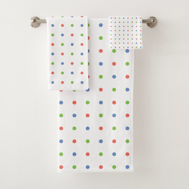 Fun Blue Coral Green Polka Dot Motif sur Blanc (En situation)