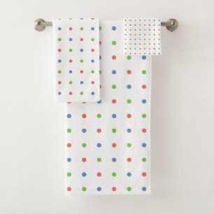 Fun Blue Coral Green Polka Dot Pattern on White Bath Towel Set
