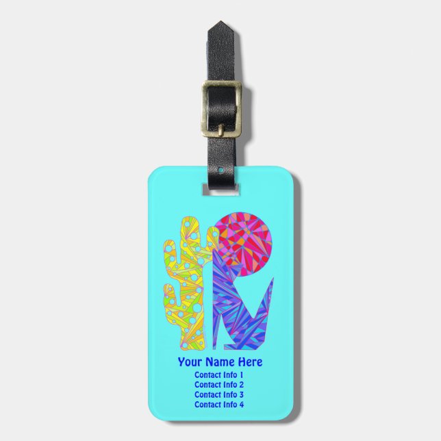 Fun Blue Coyote Southwestern Style Luggage Tag (Front Vertical)