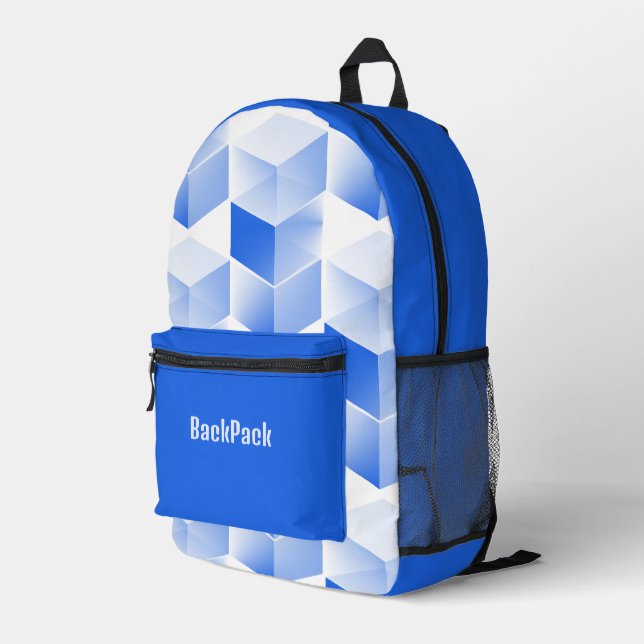 Fun Blue Cubes, Personalized  Printed Backpack (Back Corner Right)