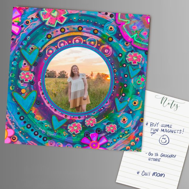 Fun Blue Custom Family Photo Colourful Floral (Creator Uploaded)