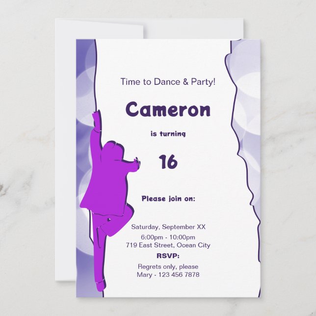 Fun Blue Dance Party 16e anniversaire Invitation (Devant)