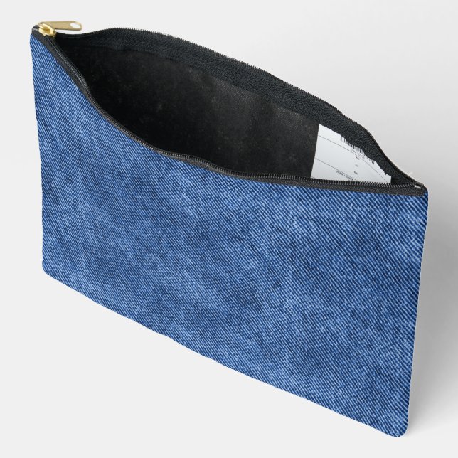 Fun Blue Denim Pattern Accessory Pouch (Open)