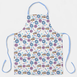 Fun Blue Doughnuts and Cupcakes Pattern Apron