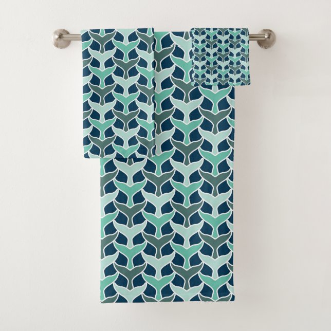 Fun blue green white whale tail or mermaid tail bath towel set (Insitu)