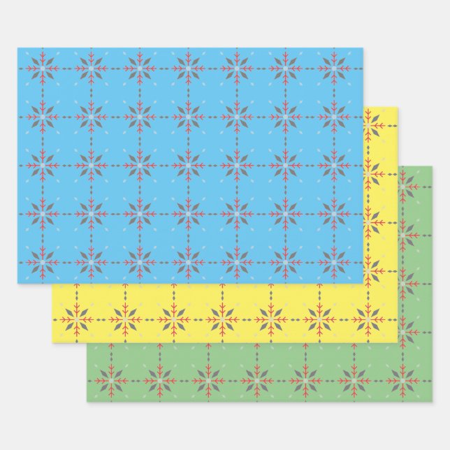 Fun blue, green, yellow, bright  wrapping paper sheet (Set)