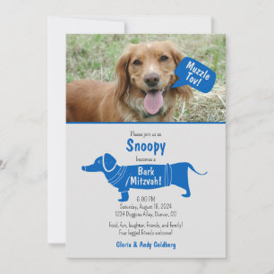 Fun Blue Grey Pet Dog Muzzle Tov Bark Mitzvah Invitation