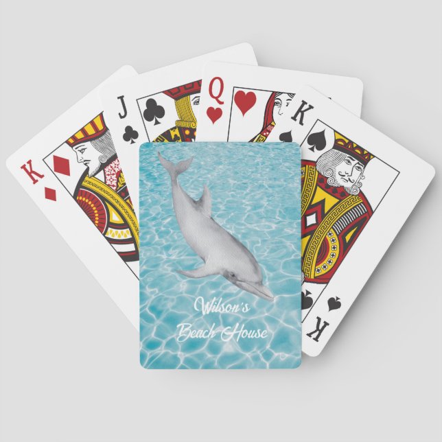 Fun Blue Ocean Water Dolphin Swimming  Playing Cards (Back)