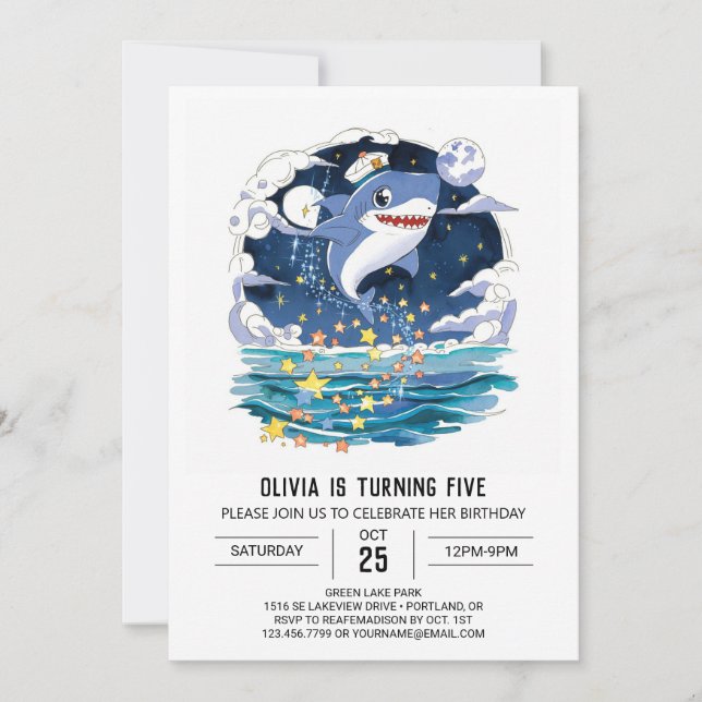 Fun Blue Pastel Shark Birthday Invitation (Front)