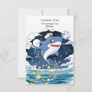 Fun Blue Pastel Shark Birthday Thank You Card
