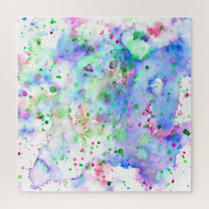 Fun Blue Purple Pink & Green Paint Splatter Jigsaw Puzzle