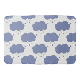 Fun Blue Rain Clouds Pattern Bath Mat