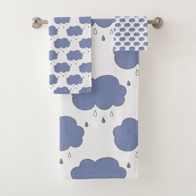 Fun Blue Rain Clouds Pattern  Bath Towel Set (Insitu)