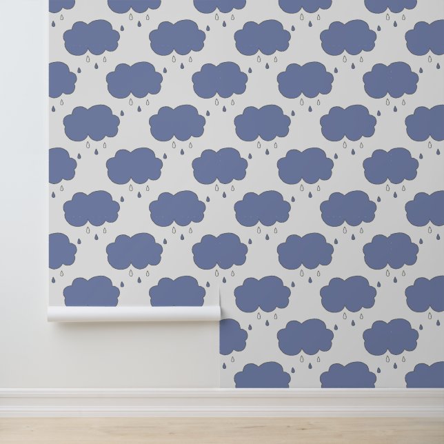 Fun Blue Rain Clouds Pattern Wallpaper (Application)