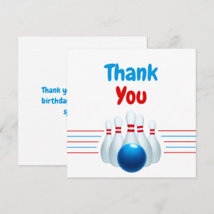 Fun Blue & Red Bowling Kids 6th Birthday Thank You Card