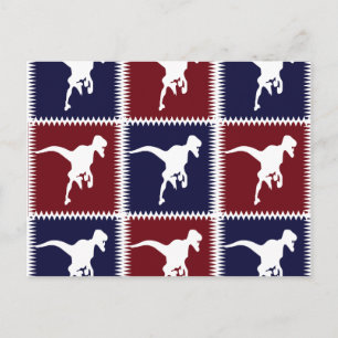 Fun Blue Red T Rex Dinosaur Square Pattern Postcard