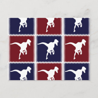 Fun Blue Red T Rex Dinosaur Square Pattern Postcard