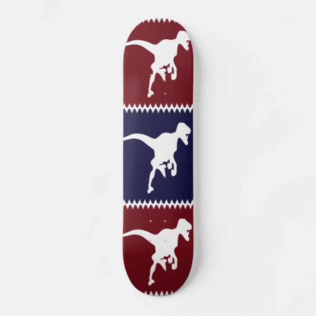Fun Blue Red T Rex Dinosaur Square Pattern Skateboard (Front)