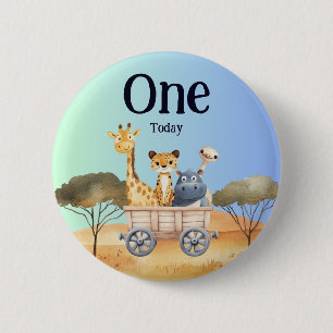 Fun Blue Safari 1st Birthday 2 Inch Round Button