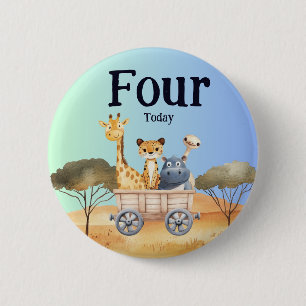 Fun Blue Safari 4th Birthday 2 Inch Round Button