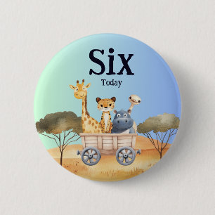 Fun Blue Safari 6th Birthday 2 Inch Round Button