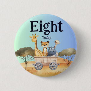 Fun Blue Safari 8th Birthday 2 Inch Round Button