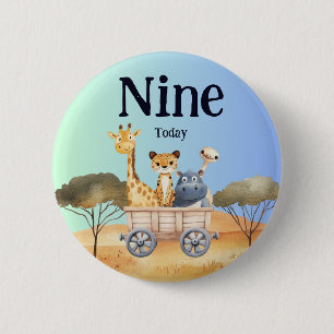 Fun Blue Safari 9th Birthday 2 Inch Round Button