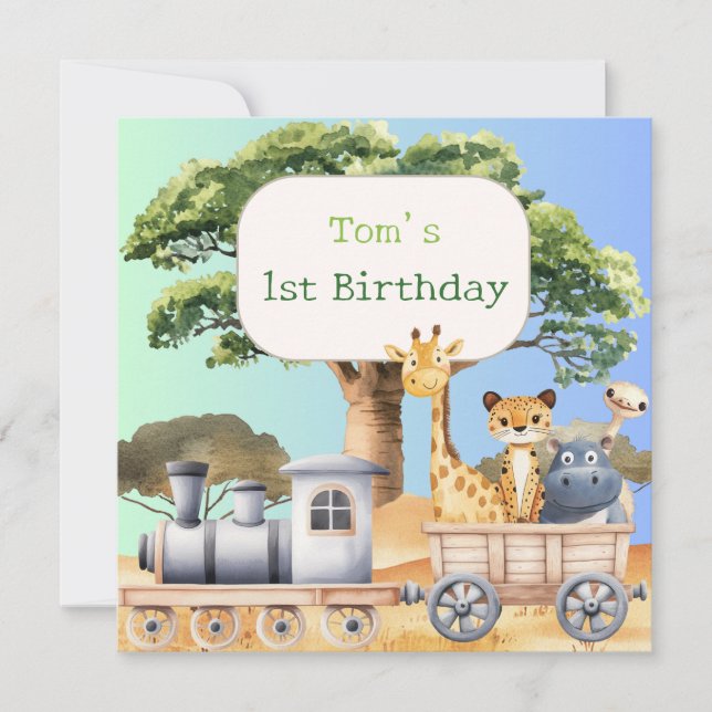 Fun Blue Safari Birthday Card (Front)