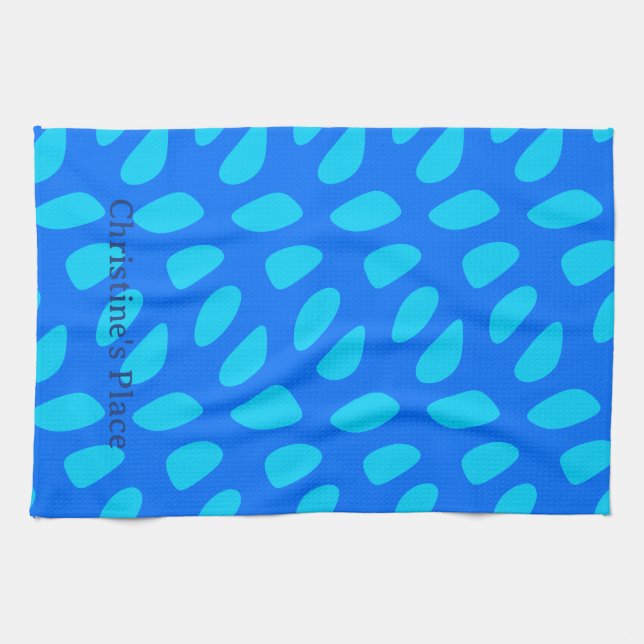 Fun Blue Teardrop Abstract Pattern Kitchen Towel (Horizontal)
