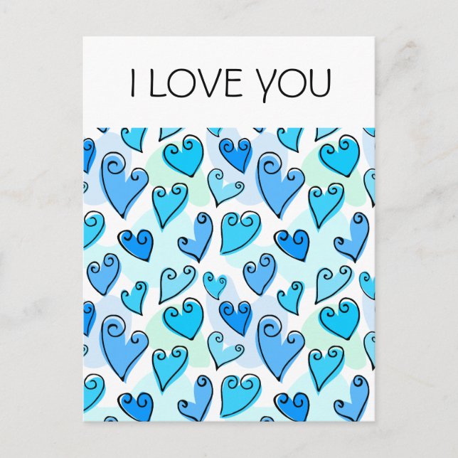 Fun Blue Valentine's coeurs Carte postale (Devant)