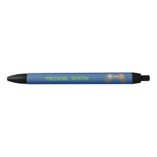 Fun Blue Video Game Themed Personalized Black Ink Pen