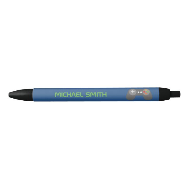 Fun Blue Video Game Themed Personalized Black Ink Pen (Front)