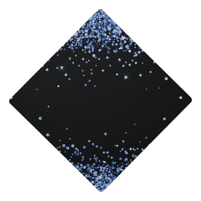 Fun Blue White Crystal Glitter Sparkle Graduation Cap Topper (Front)