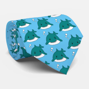 Fun Blue White Shark Pattern Tie