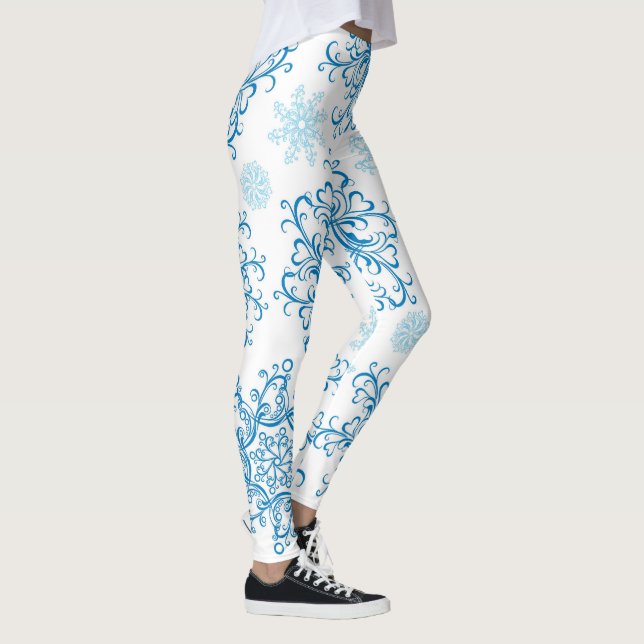 Fun blue white snowflake pattern leggings (Right)