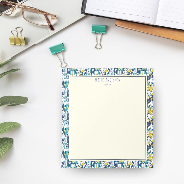 Fun Blue Yellow Dogs Pattern Personalized Name Notepad (Creator Uploaded)
