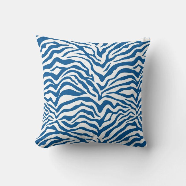 Fun Blue Zebra Stripes Wild Animal Print Throw Pillow (Front)