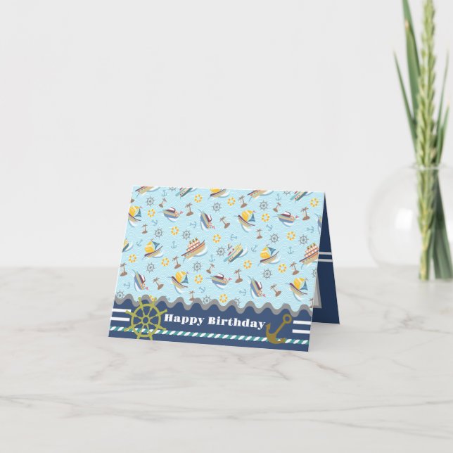 Fun Boats Blue. Carte d'anniversaire (Devant)