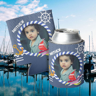 Fun Boats Photo Navy Blue Can Cooler