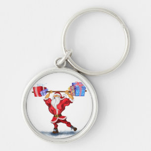 Fun Bodybuilder Santa Claus with Christmas Gifts K Keychain