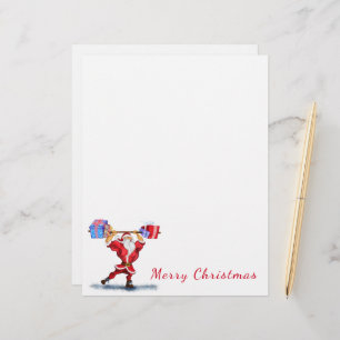 Fun Bodybuilder Santa Claus with Christmas Gifts Letterhead