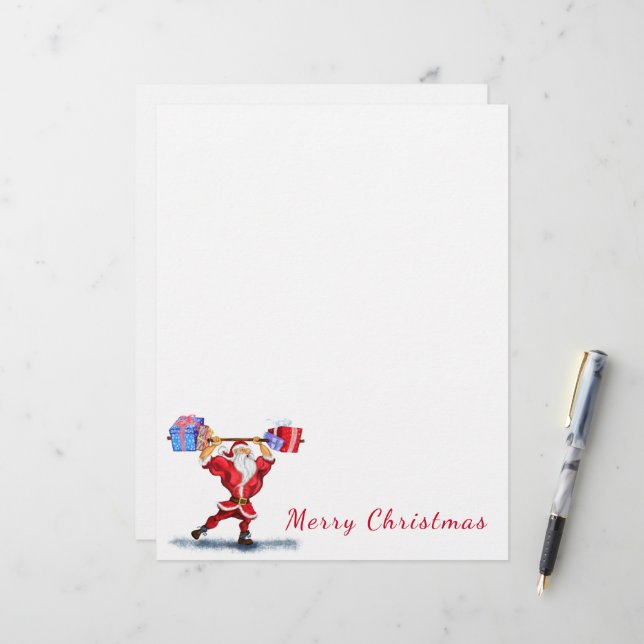 Fun Bodybuilder Santa Claus with Christmas Gifts Letterhead (Front/Back In Situ)