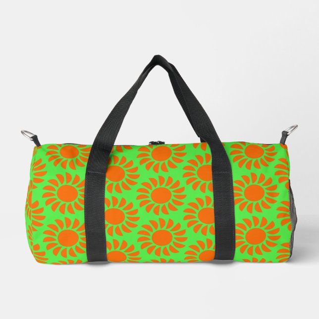 Fun Boho Lime Green & Orange Summer Pattern Duffle Bag (Front)