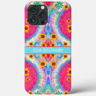 Fun Boho Pink Floral Personalized Inspirivity  iPhone 13 Pro Max Case