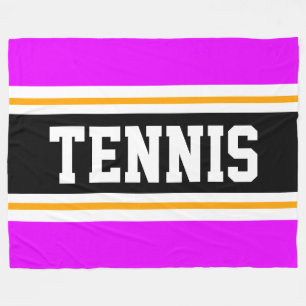 Fun Bold Athletic Bright Pink Black TENNIS Stripes Fleece Blanket