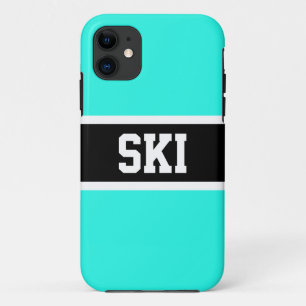 Fun Bold Black Colourful Aqua Mint SKI Stripes Tex iPhone 11 Case