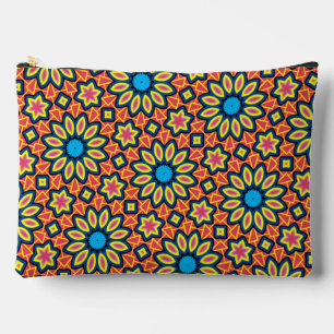 Fun Bold Colourful Geometric Retro Flower Pattern Accessory Pouch