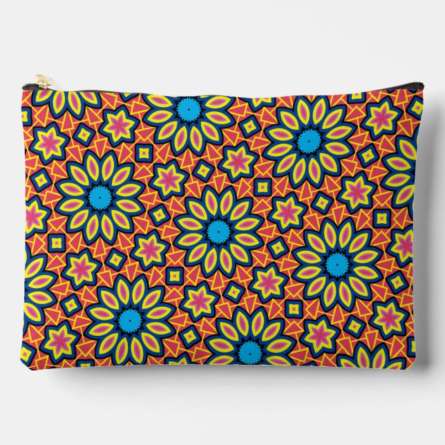 Fun Bold Colourful Geometric Retro Flower Pattern Accessory Pouch (Front)