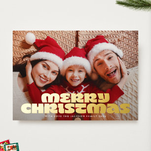 FUN & Bold Modern Gold Photo MERRY Christmas Foil Holiday Card