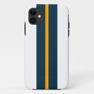 Fun Bold Ocean Blue Yellow Racing Stripes On White iPhone 11 Case